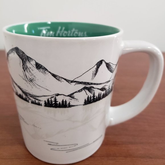 Tim Hortons Mug Coffee Tea Mountain Design River Boat Alpine Design Collectable - Picture 1 of 6